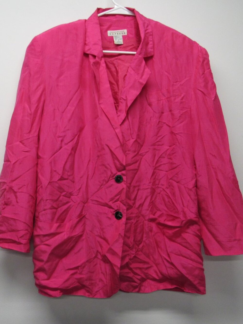 Vintage 90s Express 100% Silk PINK Oversized Women’s Blazer Size Small READ